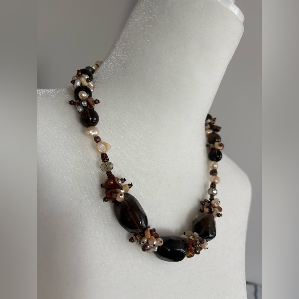 Brown and Cream Multi-Strand Beaded Necklace